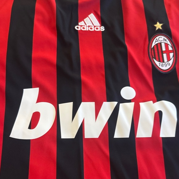 AC Milan Adidas Black and Red Striped Soccer Jersey - 2009 / 2010 - Picture 5 of 10